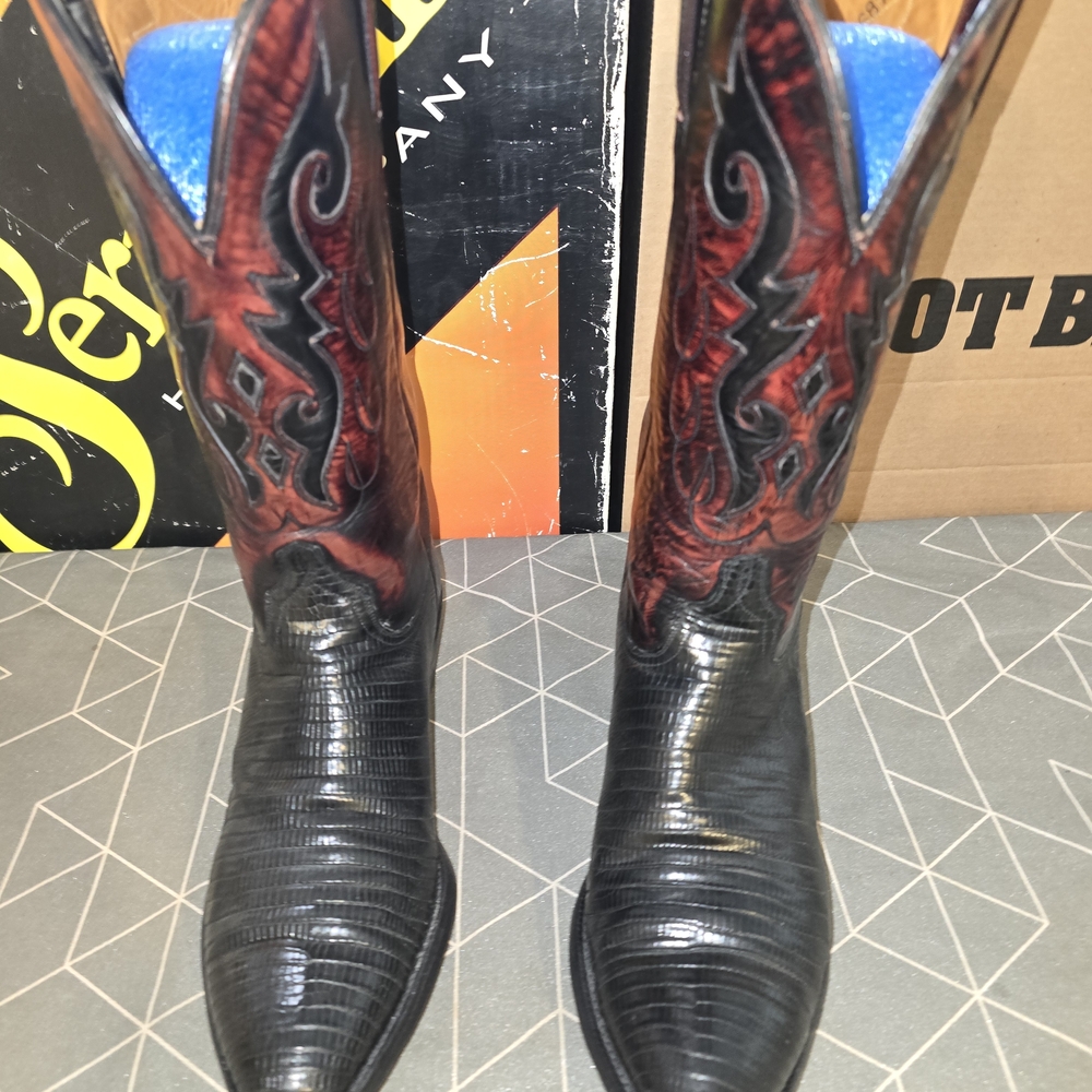 Lucchese Men's 9D Black & Red Western Cowboy Boots